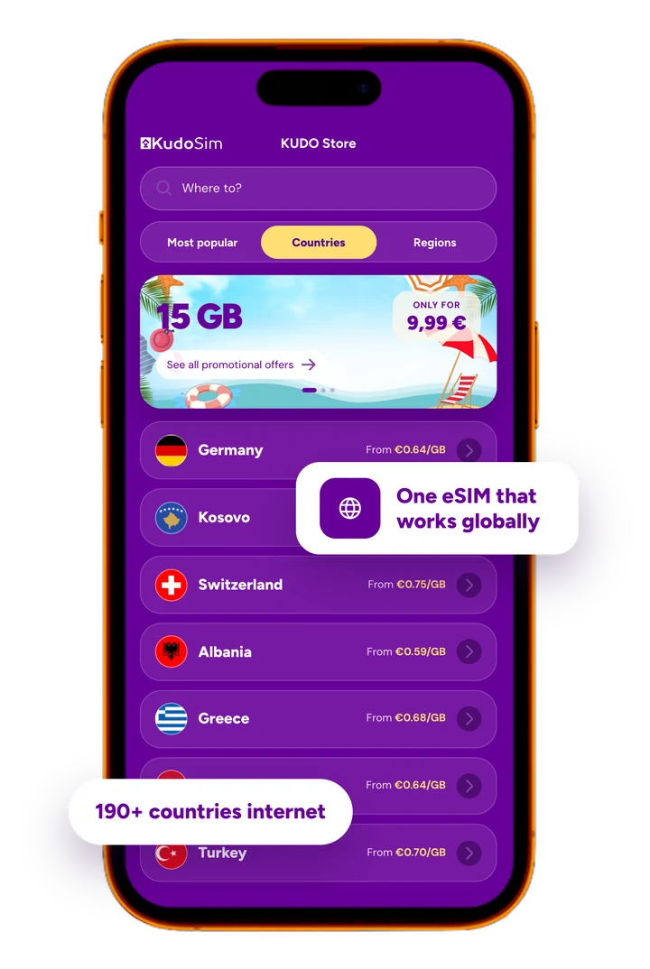 Application Kudo eSIM sur un téléphone