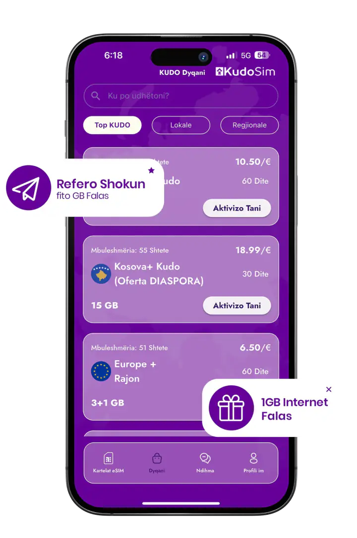 Aplikacioni Kudo eSIM, fito 1 GB internet falas