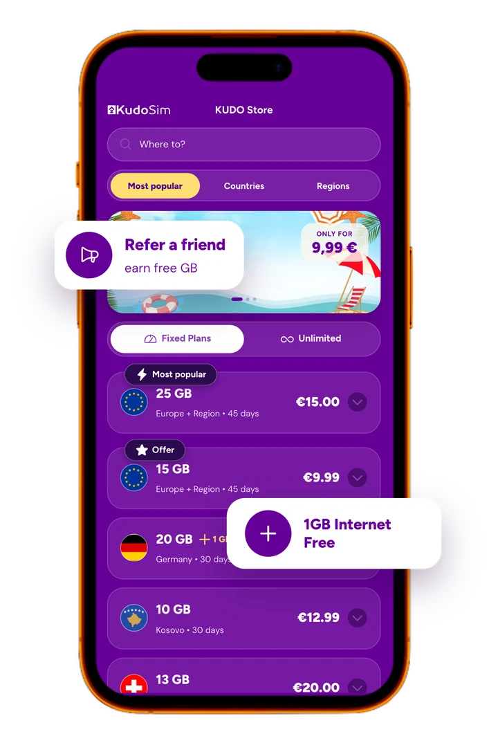 Kudo eSIM aplikacija na telefonu